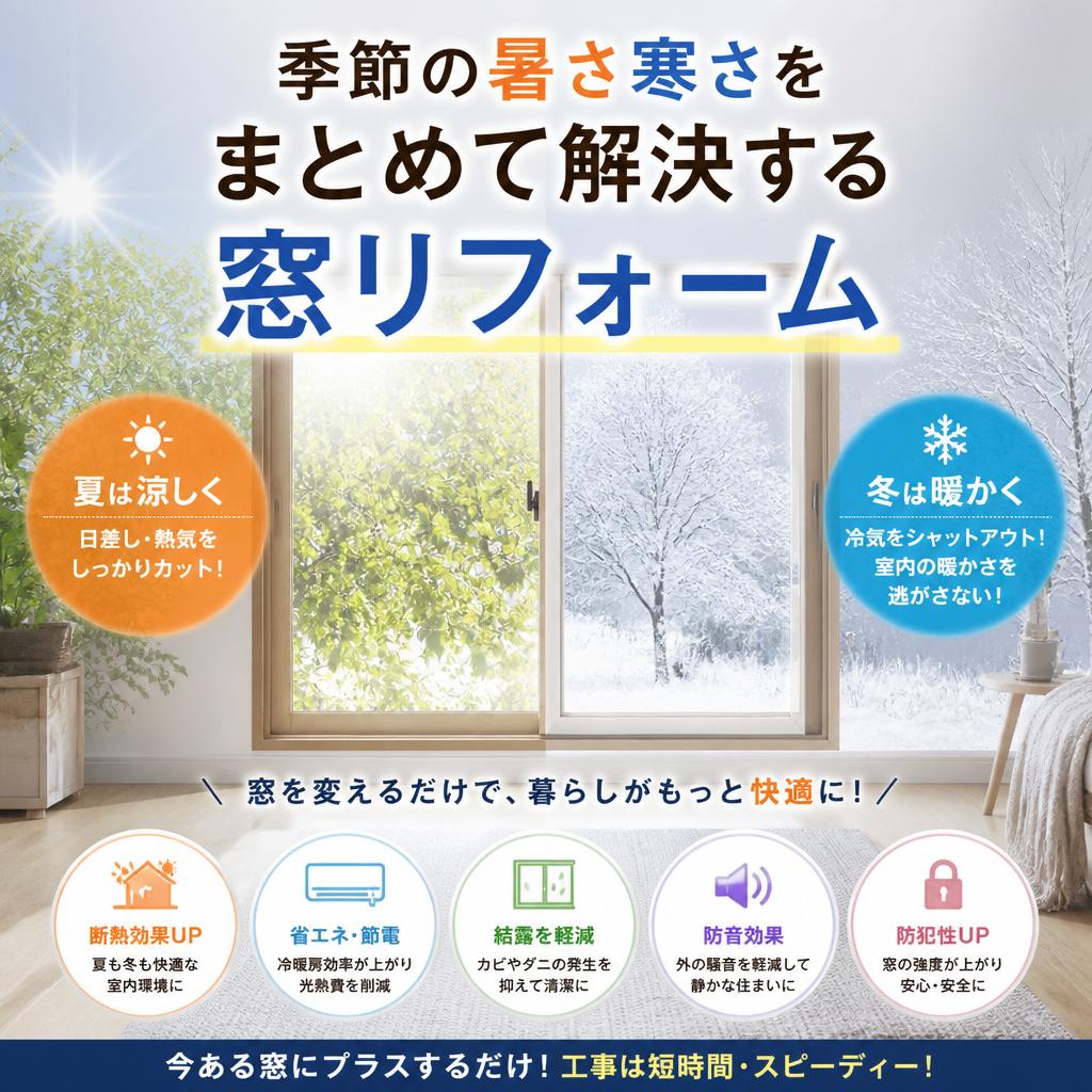季節の暑さ寒さをまとめて解決する窓リフォーム