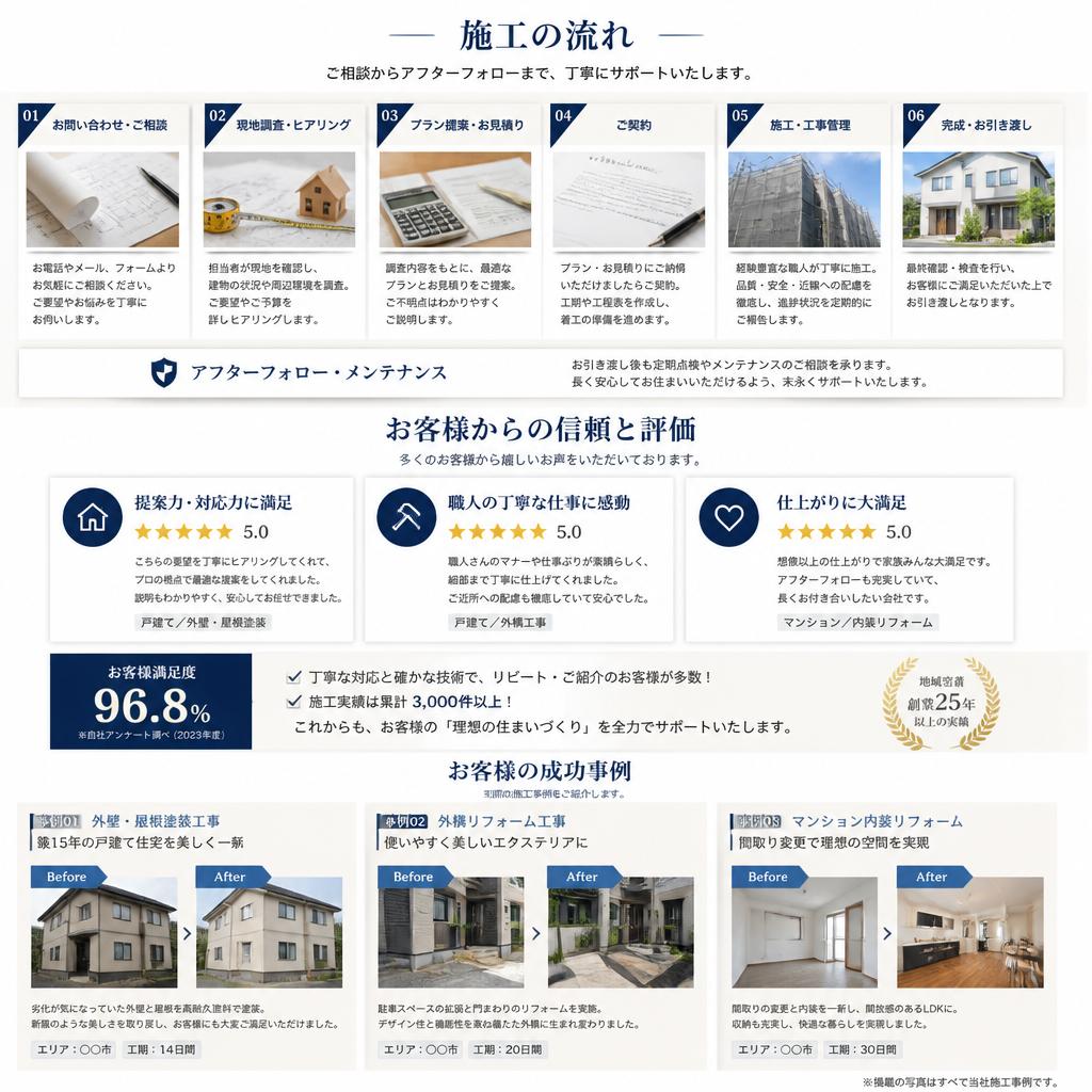 4. 施工の流れとお客様の声